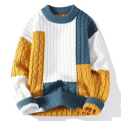 F.J.C. S.M. Men's Crew Neck Pullover  Color Contrast Sweater.