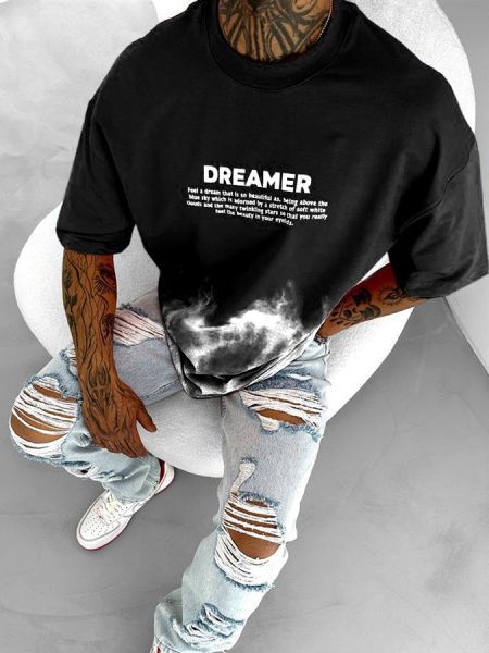 S.M. Men's "Dreamer" Letter Print Crew Neck Casual T-shirt