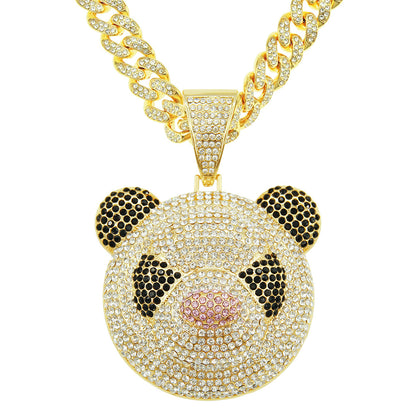 Cuban Chain Necklace With Three-dimensional Full Diamond Panda Pendant