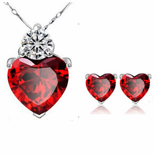 F.J.C. Red peach Earring Necklace Bridal jewelry set.