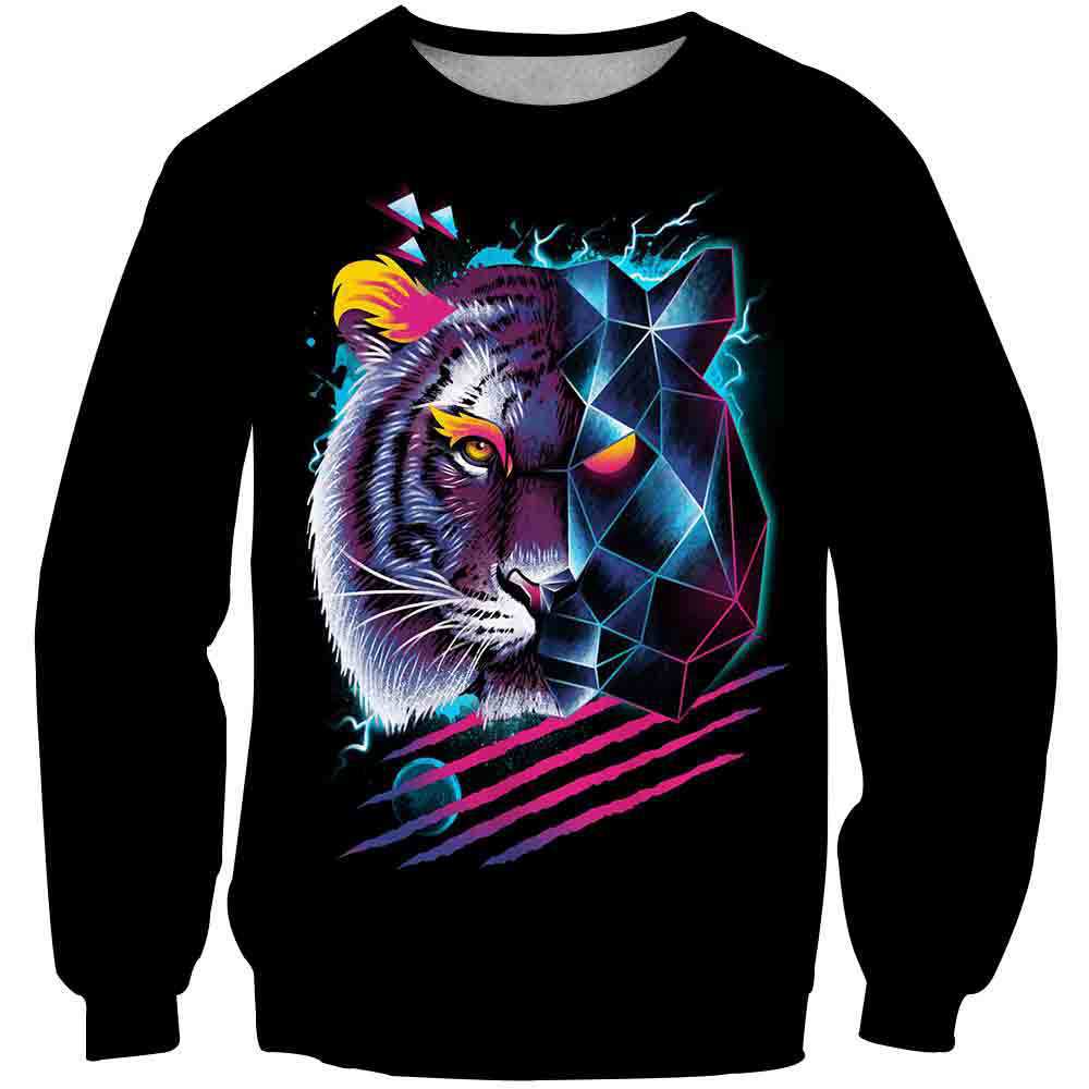 a black sweatshirt with a tiger on it