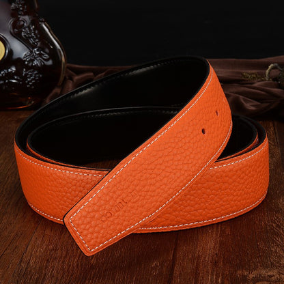 Leather h-belt original litchi grain cowhide belt scalp