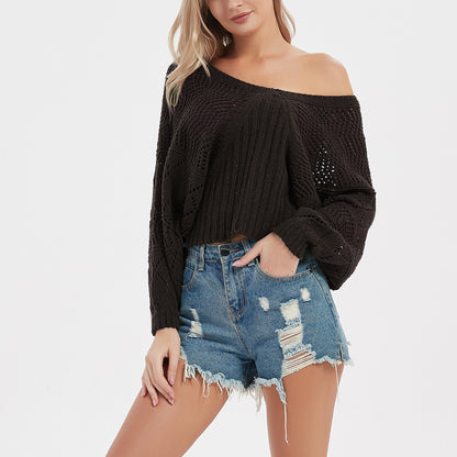 Long Sleeve Hollow V-neck Knitted Sweater