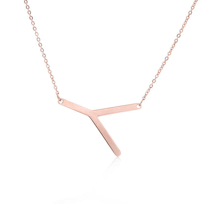 Fabulous Rose Gold Plated Stainless Steel Initial Letter Pendant Necklace