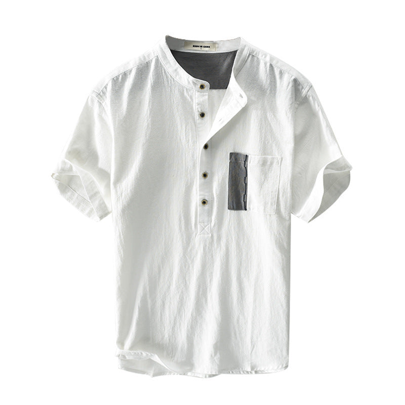 S.M. Cotton And Linen blend Pullover Short-sleeved Shirt