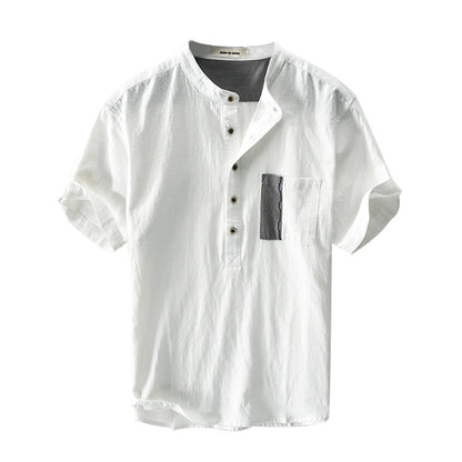 S.M. Cotton And Linen blend Pullover Short-sleeved Shirt