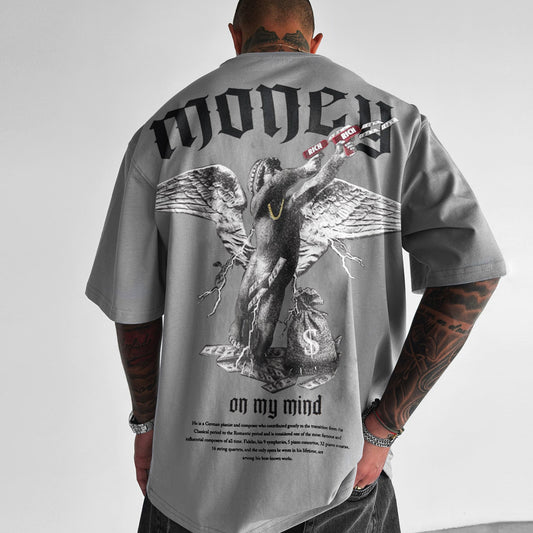 Men's Loose fit Money Angel Print Round Neck Short Sleeve S.M.