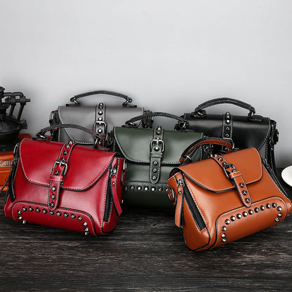 S.B. Retro oil leather rivet hand bags