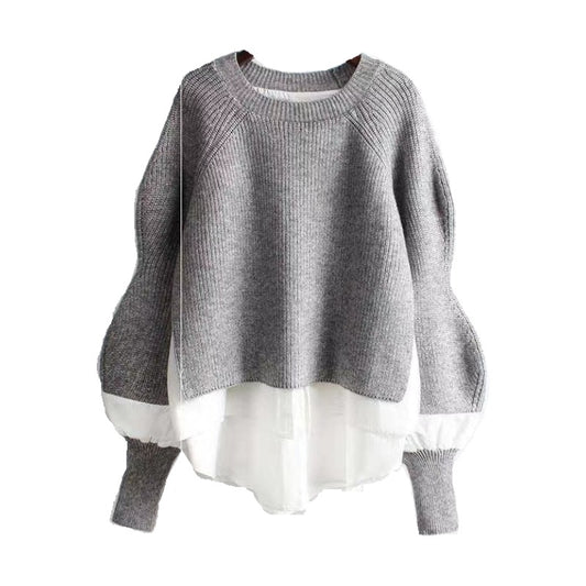 F.J.C.  S.W.  splicing shirt fake two-piece style knitted top