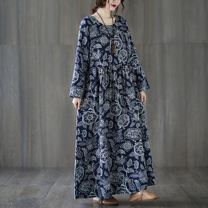 Plus Size Oversized Print Long-sleeve Dress Women