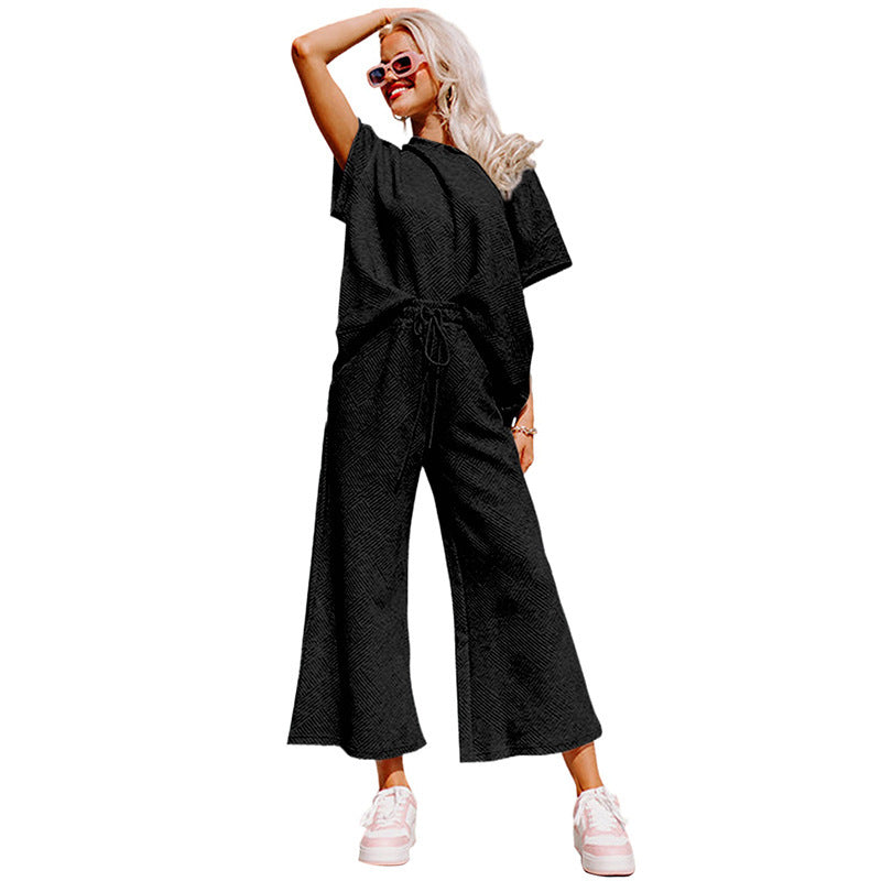 S.W. Loose Short Sleeve Women's Pants Suit