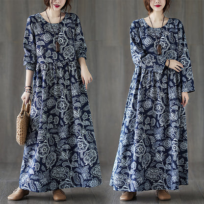 Plus Size Oversized Print Long-sleeve Dress Women