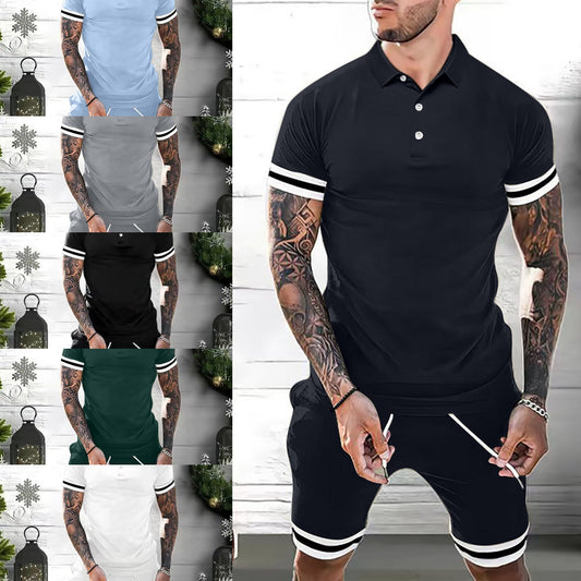 S.M.  Men's Short Sets 2 Piece Outfits Polo Shirt Fashion