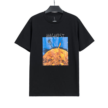 S.M Travis Scott HIghest  SUN Stickman Printed Short-sleeved T-shirt Men's And Women's  Wear S.W.