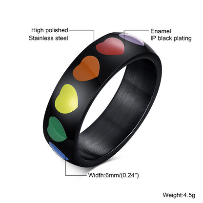 Epoxy Heart Ring Rainbow Ring Titanium Steel Epoxy Heart Ring Stainless Steel Ring