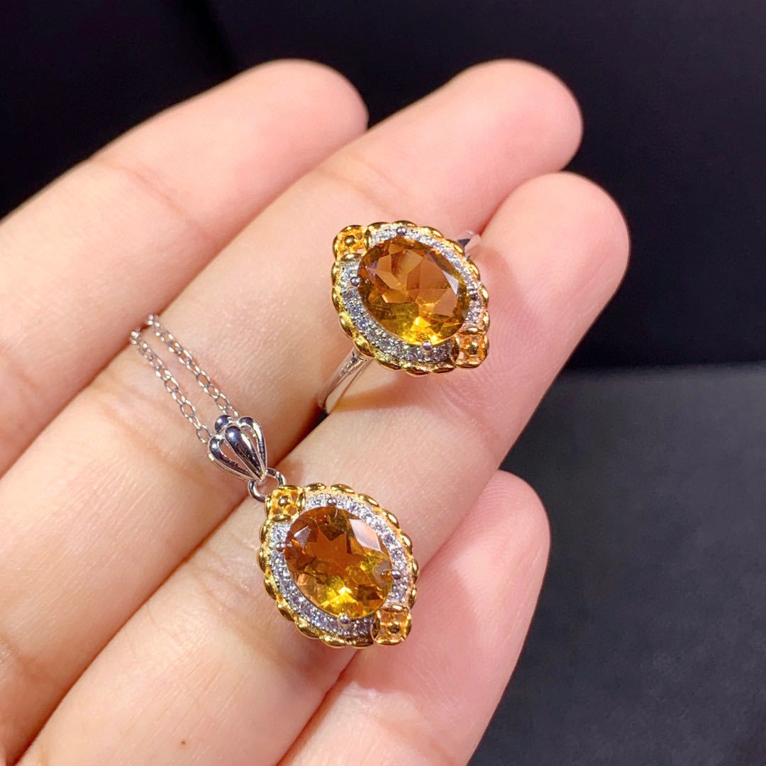 Citrine Inlaid Rings Pendants Earrings