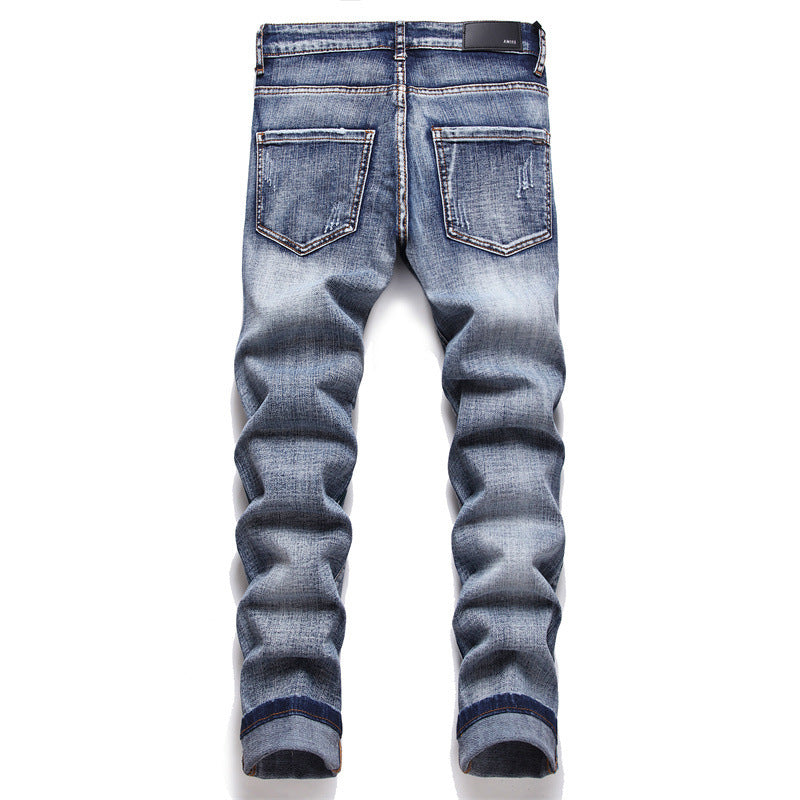 S.M. AMIRI BRAND Slim-fit Stretch Handmade Printed Ripped Men's Street Jeans