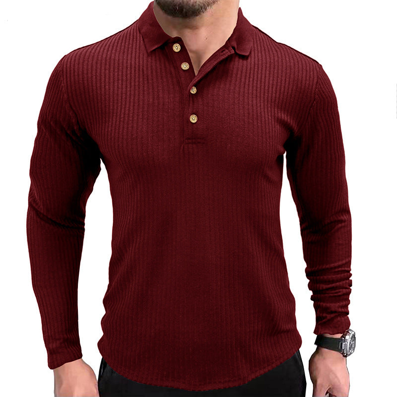 S.M.  Men's Long-sleeved T-shirt Polo With Lapel