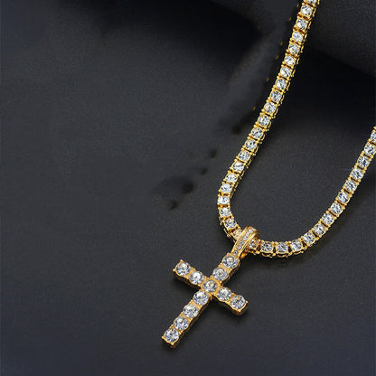 Cross 4.0mm Diamond Studded Single Row Men's Necklace