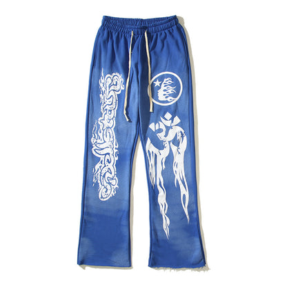 Terry Pants Blue Vintage Clay Print Distressed Sports