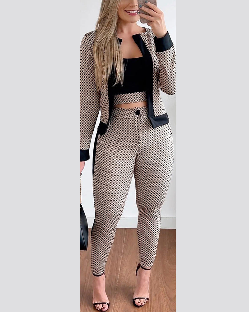 S.W.  Street Hipster Women's Vest Cardigan Leggings Three-piece Suit