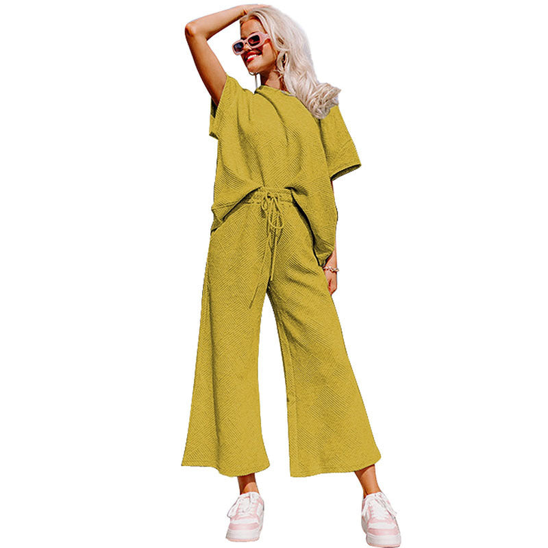 S.W. Loose Short Sleeve Women's Pants Suit