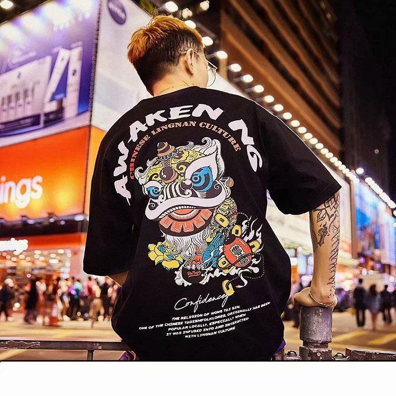 Street Loose Hip-hop T-shirt Lion Dance