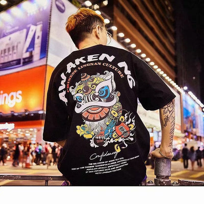 Street Loose Hip-hop T-shirt Lion Dance