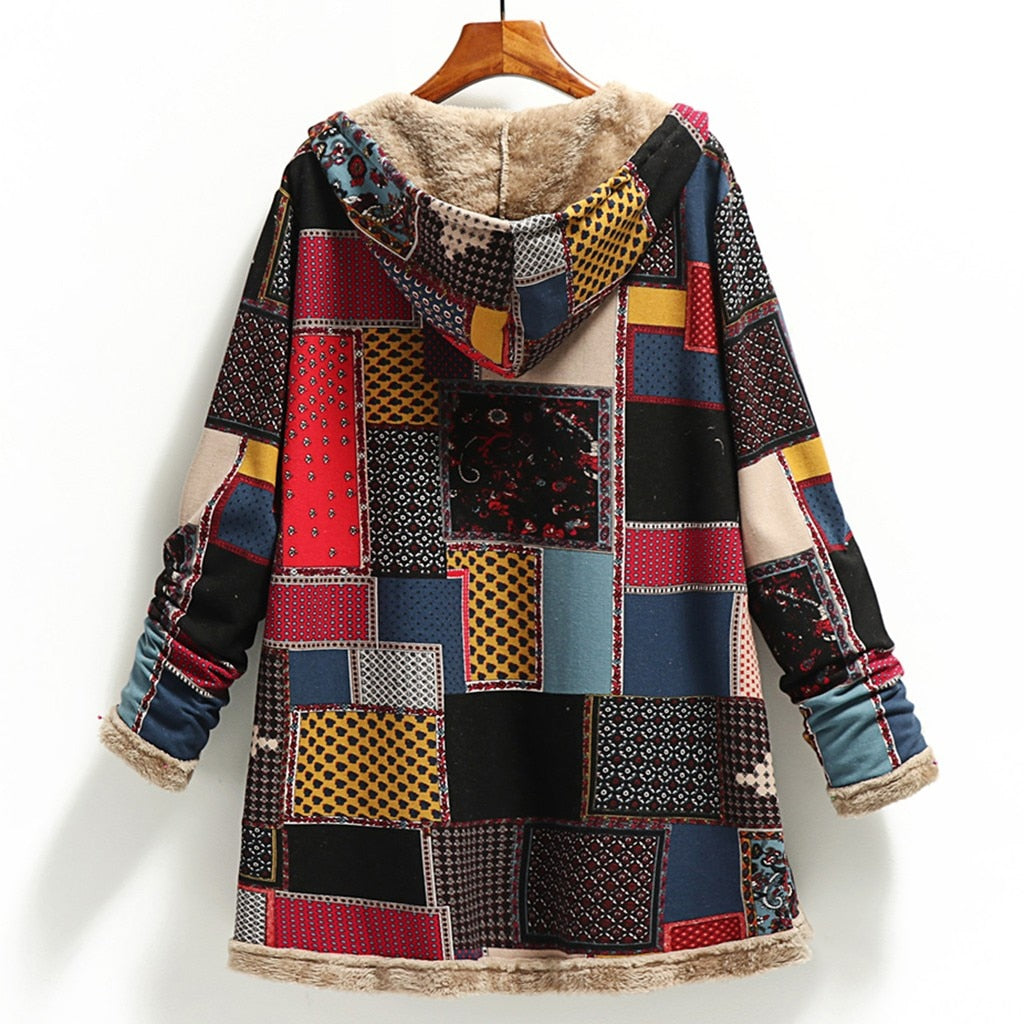 S.M. Cotton and linen printed hooded sweater warm plush jacket S.W.