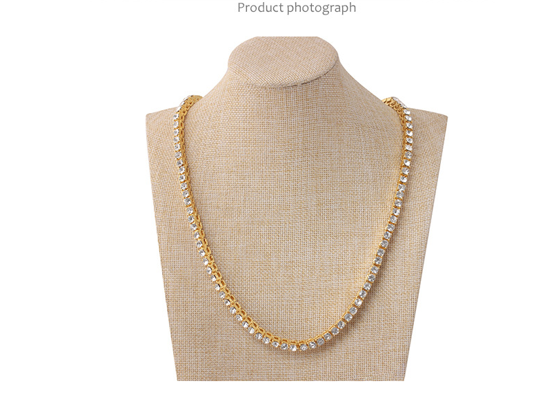 Men's Hip Hop Diamond Gold Necklace Alloy Pendant Full Rhinestone Single Row Item Jewelry