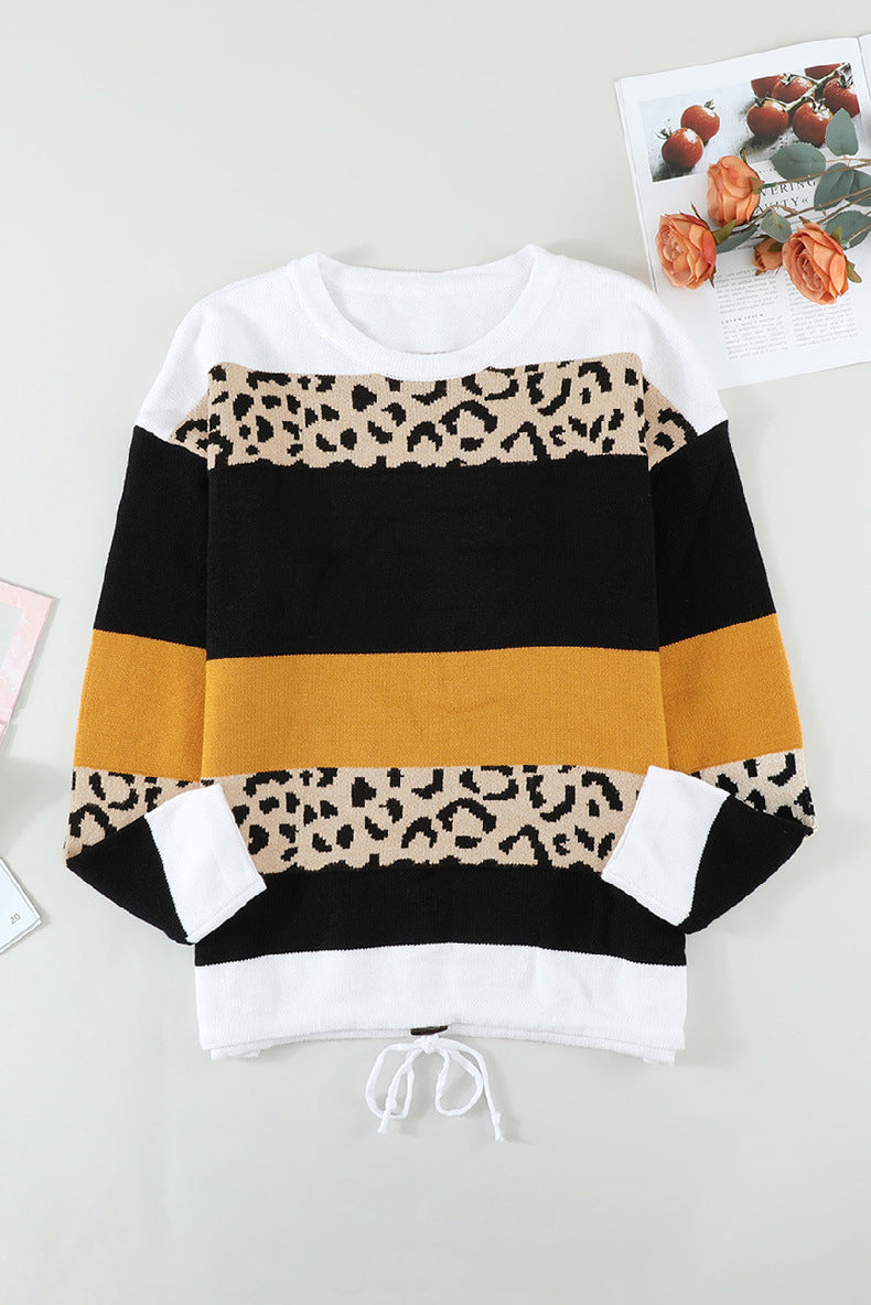 Women's Leopard Print Color Blocking Sweater  S.W.