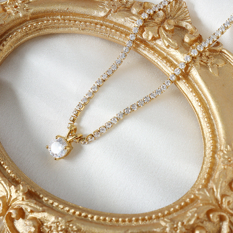 Cold Style Light Luxury Minority Full Diamond Zircon Titanium Steel Necklace For Women