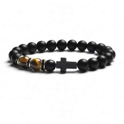 Natural Stone Tiger Eye Agate Cross Bracelet