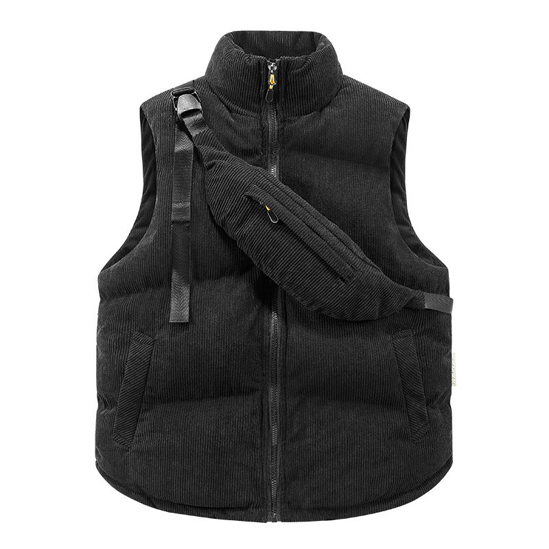 a black vest with a zipper on the chest