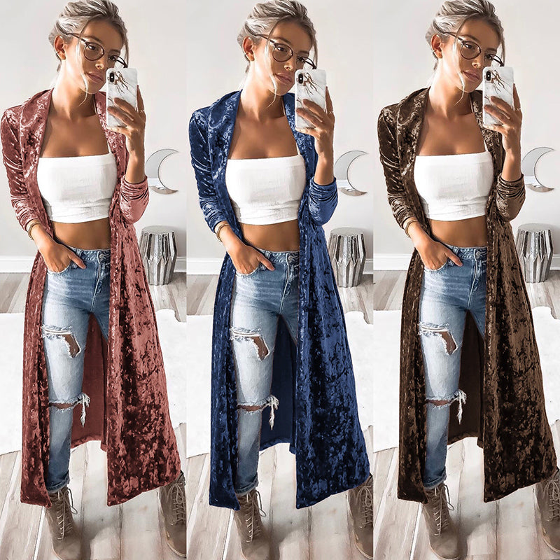 S.W. Women's fashion velvet jacket autumn long coat stitch outerwear coat casual tops cardigan women clothing plus size