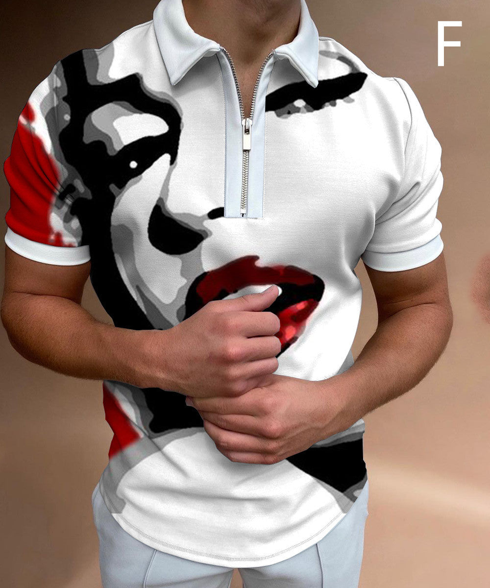 S.M.  Men's Face Art Print Short Sleeve Polo style shirts