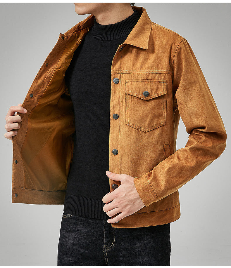 S.M. Men's Casual Suede Brushed Fabric  British Style Jacket