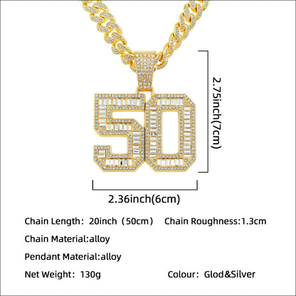 Mens Fashion Full Diamond Number 50 Pendant Necklace