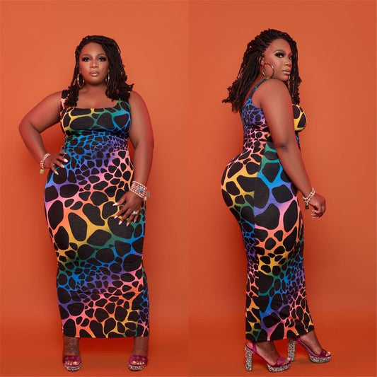 Womens Plus Size Color Leopard Print sexy dress