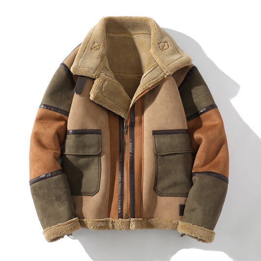 F.J.C.  S.M.  men's Fur Lapel  Multi-color Fleece Lined Padded Warm Jacket