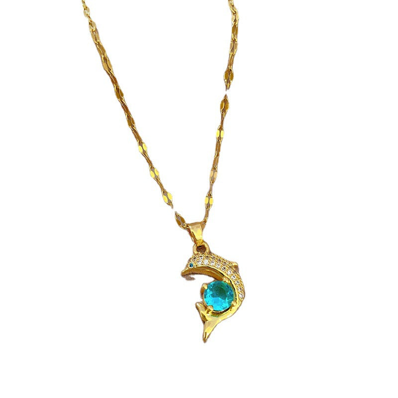 Simple Elegant Zircon Dolphin Blue Clavicle Chain