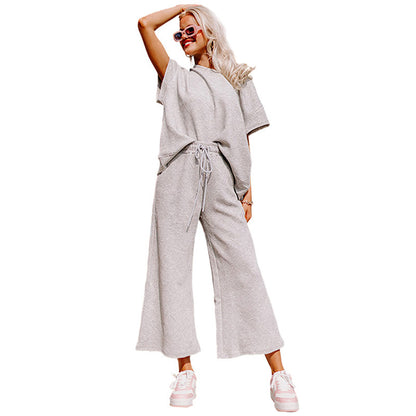 S.W. Loose Short Sleeve Women's Pants Suit