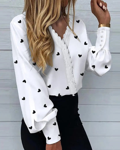 Women's Fashionable Printed Lace Casual Shirt S.W.