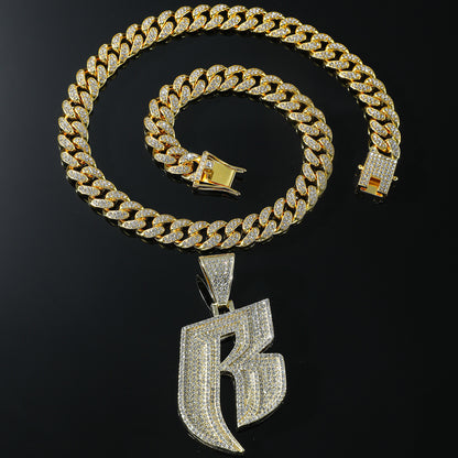 Men's Fashion And Fully-jewelled Letter B Pendant Necklace