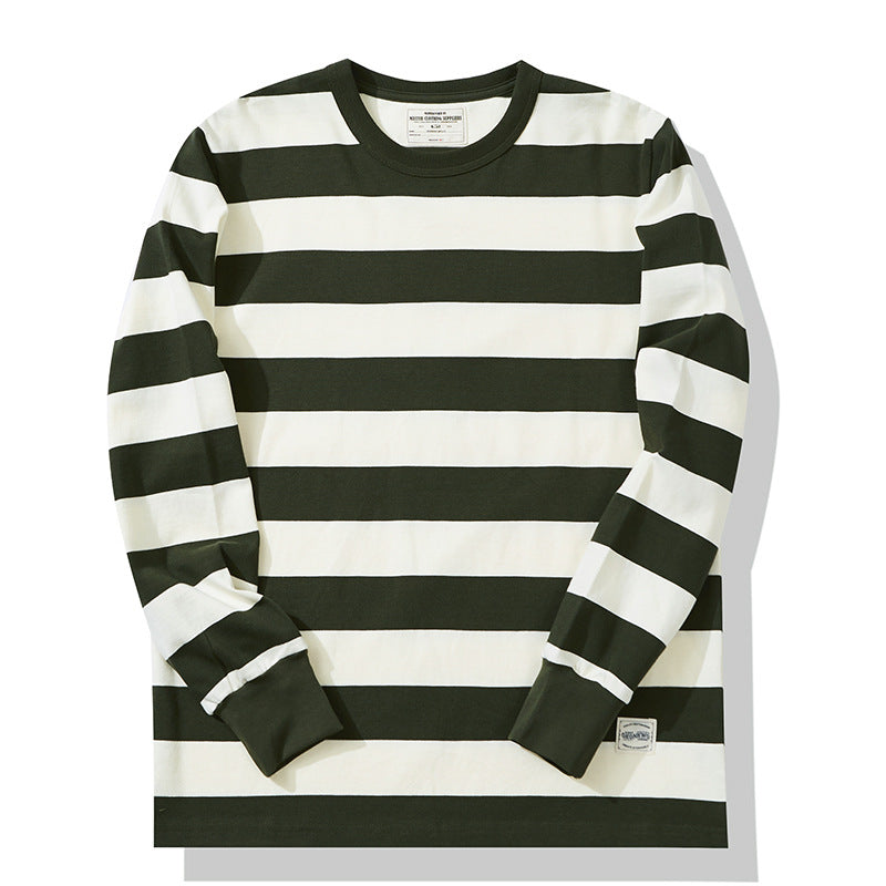 S.M. Cotton Striped Long Sleeve T-Shirt Men Classical Casual Thick Pullover Tops