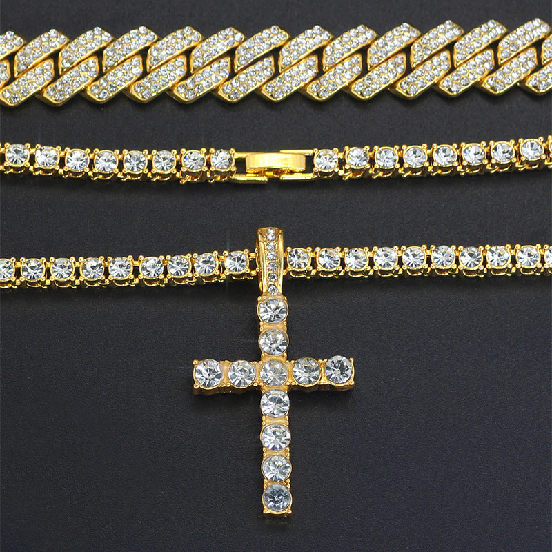 Cross 4.0mm Diamond Studded Single Row Men's Necklace