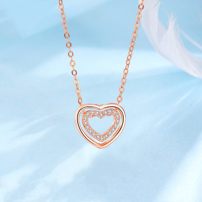 S925 Sterling Silver Heart To Heart Pendant Necklace