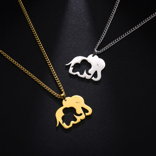 Men's And Women's Sweater Chains Cartoon Animal Cut Elephant Mother Hollow Out Baby Elephant Pendant Stainless Steel Necklace