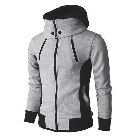 F.J.C.  S.M. men's  Zip UP Hooded  Fake Two Piece Sports Cardigan