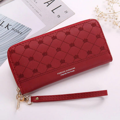 S.B. Long Crown Embroidery Thread Single Zip Clutch